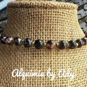 Brown agate and gold boho beaded bracelet